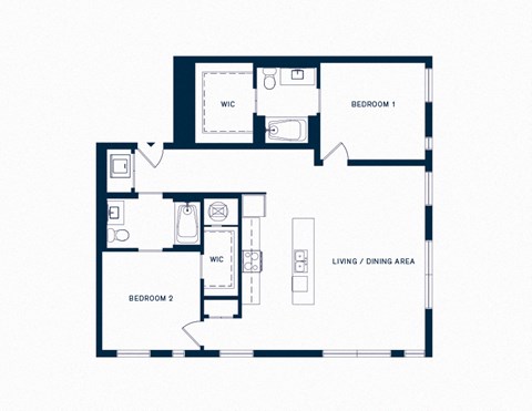 Floor plan for 2 beds, 2 baths, 1110 sqft